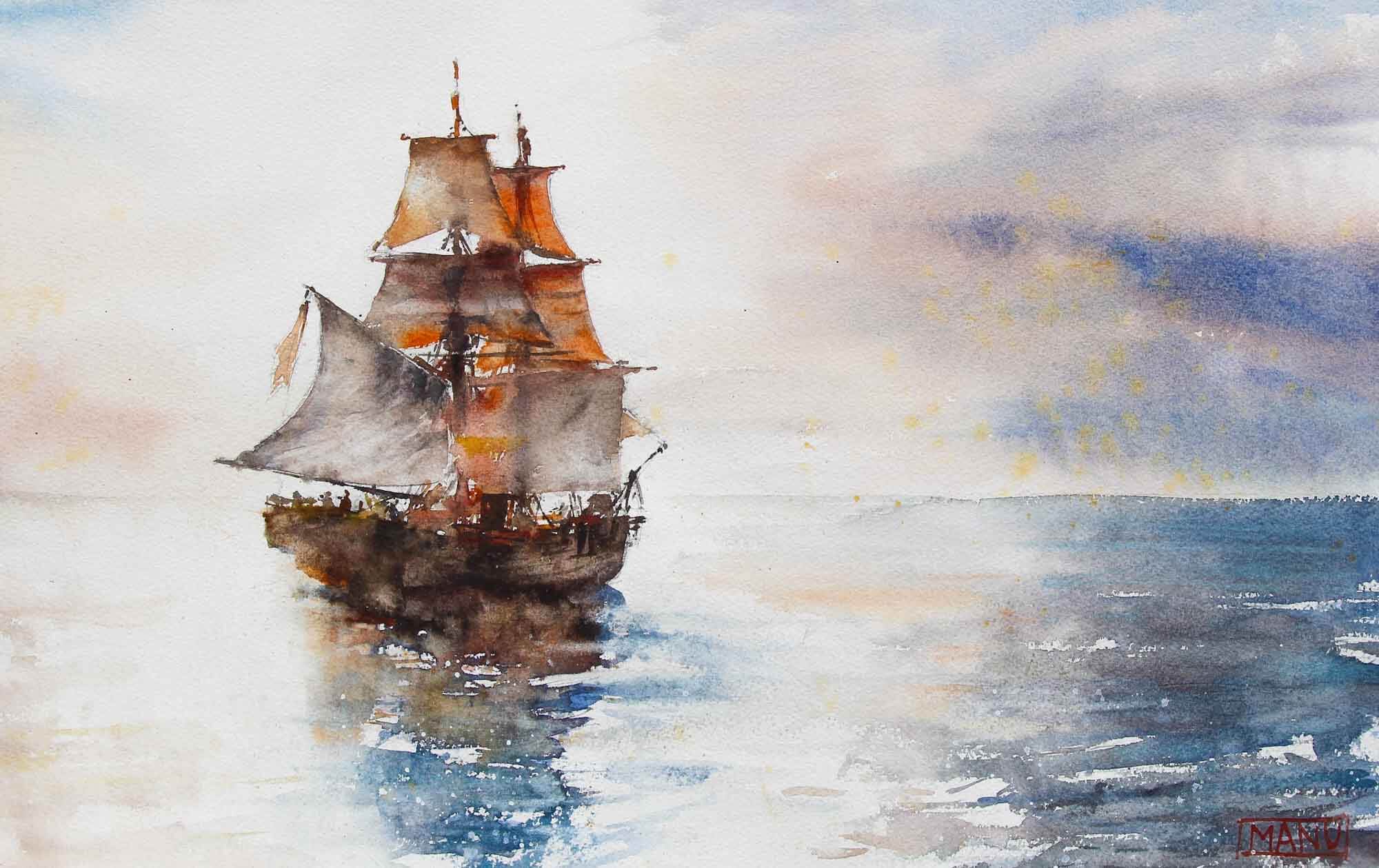 Sailing ship series - Emmanuele Cammarano watercolor artist - Acquerellista