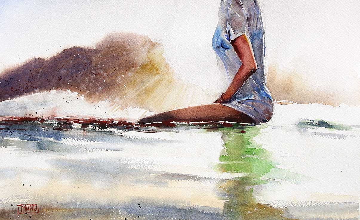 surf girl Emmanuele Cammarano fine artist acquerello watercolor aquarelle